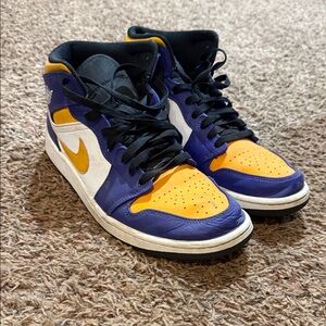 Nike High-Top Jordans in Purple, Gold, and White